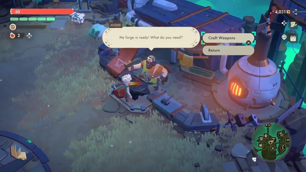 Andrei dialogue offers Craft Weapons and Return