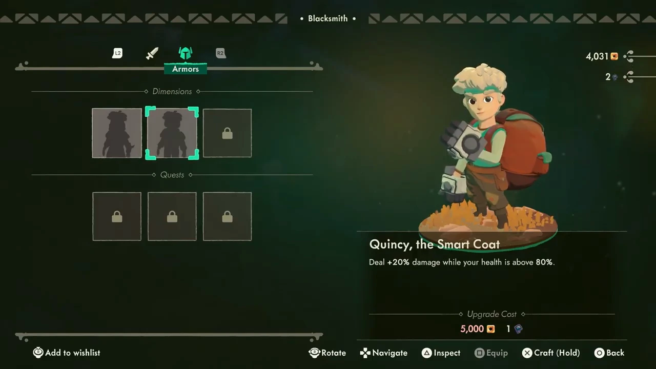 Quincy the Smart Coat tooltip gives 20 percent extra damage above 80 percent health